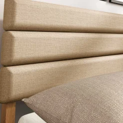 Wohnen Wildeiche Holzbett mit Polsterkopfteil in Beige - Favorite