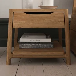 Wohnen Wildeiche Holzbett mit Polsterkopfteil in Beige - Favorite