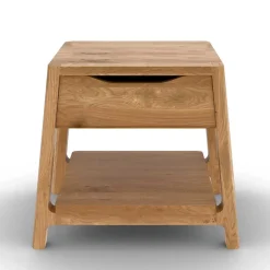 Wohnen Wildeiche Holzbett mit Polsterkopfteil in Beige - Favorite