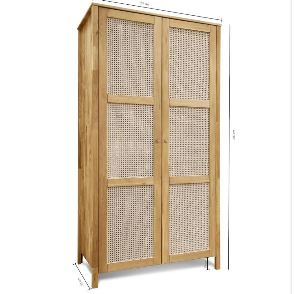 Wildeiche Kleiderschrank mit Wiener Geflecht - Ambrosso^Wohnen Discount