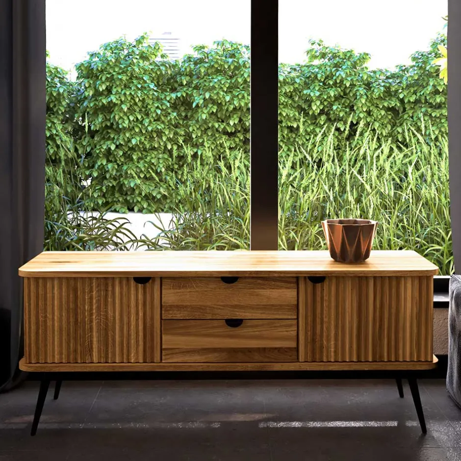 Wohnen Wildeiche Lowboard mit Metall - Casarius