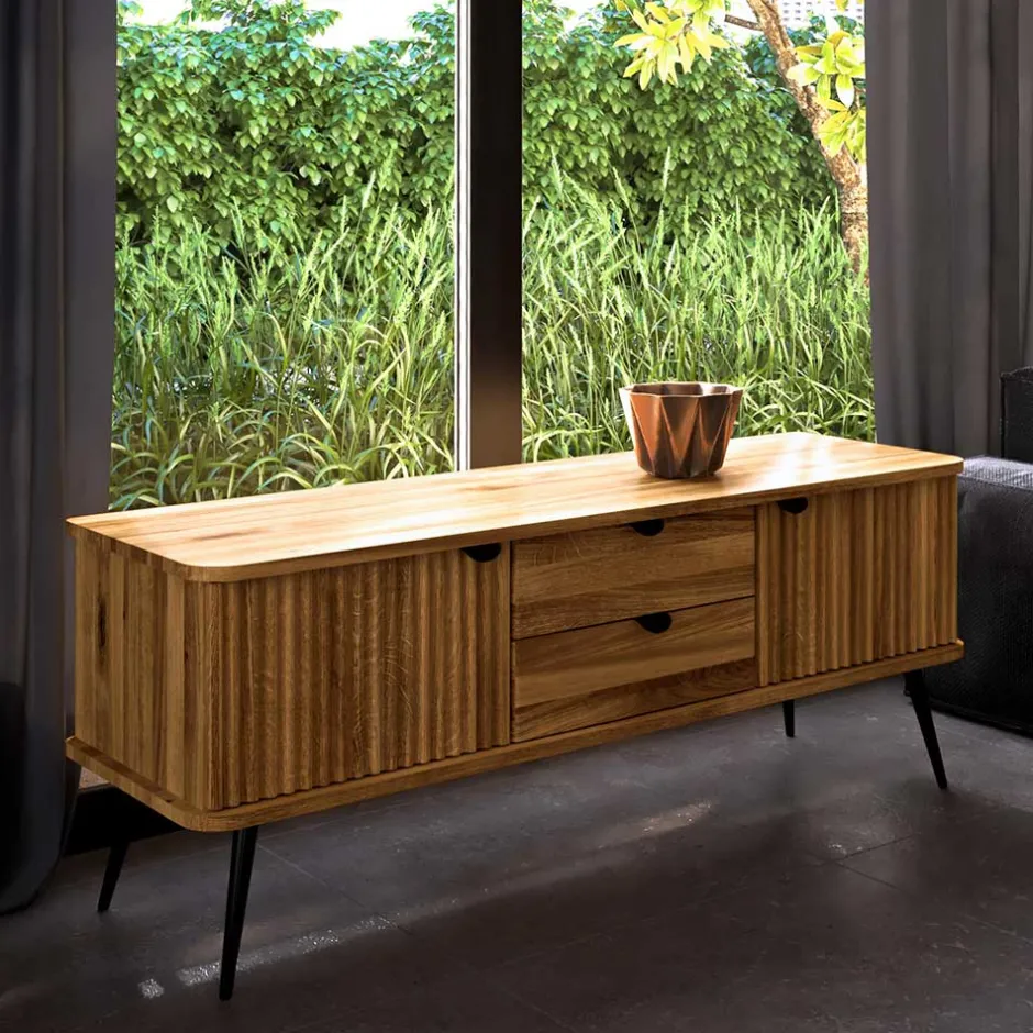 Wohnen Wildeiche Lowboard mit Metall - Casarius