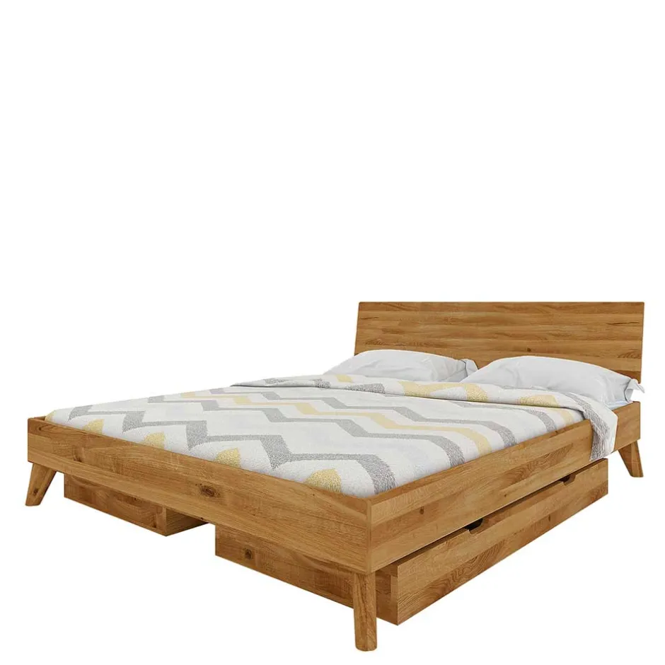 Wohnen Wildeiche Massivholz Bett mit 2 Schubkästen - Eavy