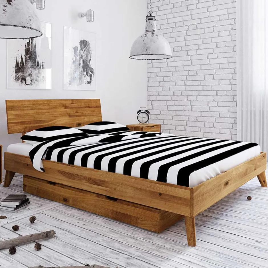 Wohnen Wildeiche Massivholz Bett mit 2 Schubkästen - Eavy
