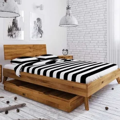 Wohnen Wildeiche Massivholz Bett mit 2 Schubkästen - Eavy