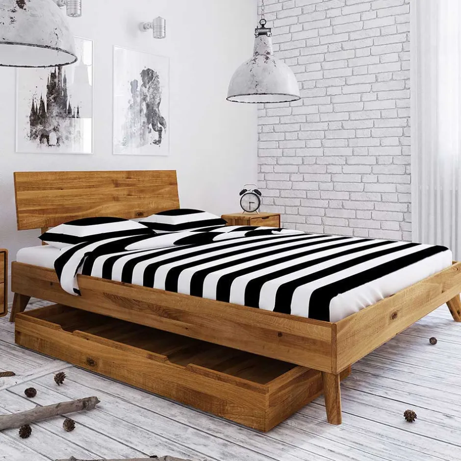Wohnen Wildeiche Massivholz Bett mit 2 Schubkästen - Eavy