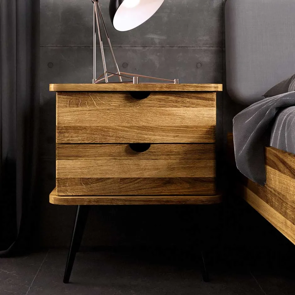 Wohnen Wildeiche Nachtkommode mit hohen Stahlbeinen - Casarius