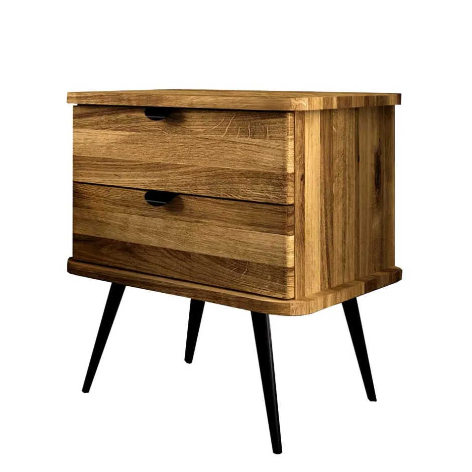Wohnen Wildeiche Nachtkommode mit hohen Stahlbeinen - Casarius
