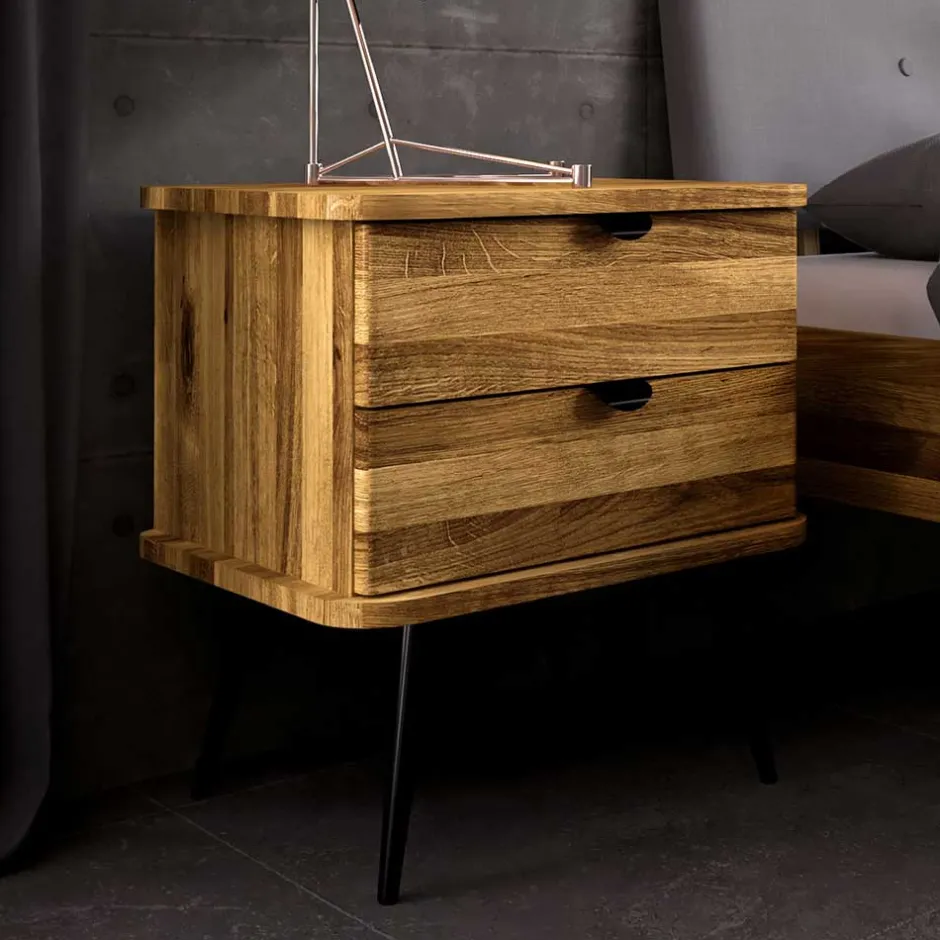 Wohnen Wildeiche Nachtkommode mit hohen Stahlbeinen - Casarius