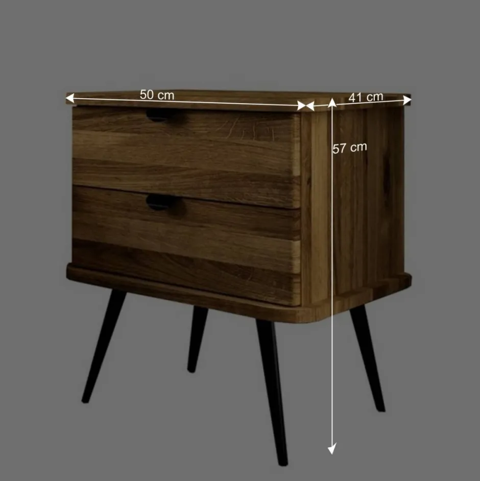 Wohnen Wildeiche Nachtkommode mit hohen Stahlbeinen - Casarius