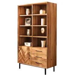 Wohnen Wildeiche Regal mit Tür & drei Schubladen - Kerfa