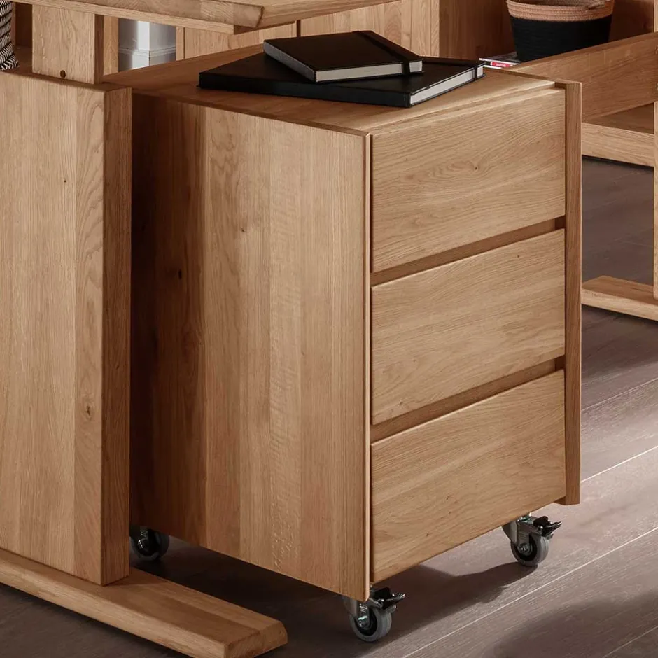 Wohnen Wildeiche Rollcontainer aus Massivholz - Melanie