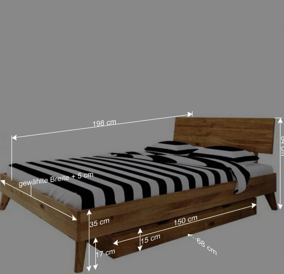 Wohnen Wildeiche Singlebett in Unterlänge 190 cm - Eavy