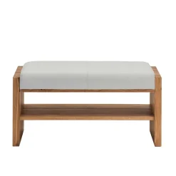 Wohnen Wildeiche Sitzbank mit weißem Echtleder - Mandrey