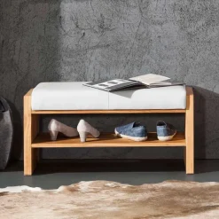 Wohnen Wildeiche Sitzbank mit weißem Echtleder - Mandrey