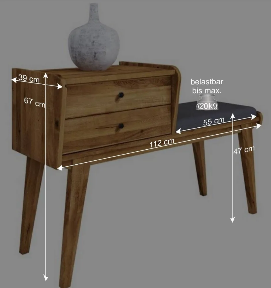 Wildeiche Telefonbank Flurbank mit Schubladen - Hardus^Wohnen New