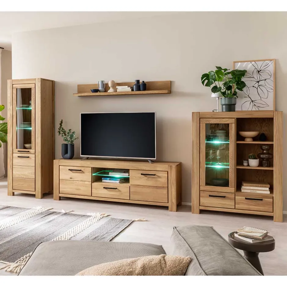 Wildeiche TV Anbauwand teilmassiv - Sophia (vierteilig)^Wohnen Discount