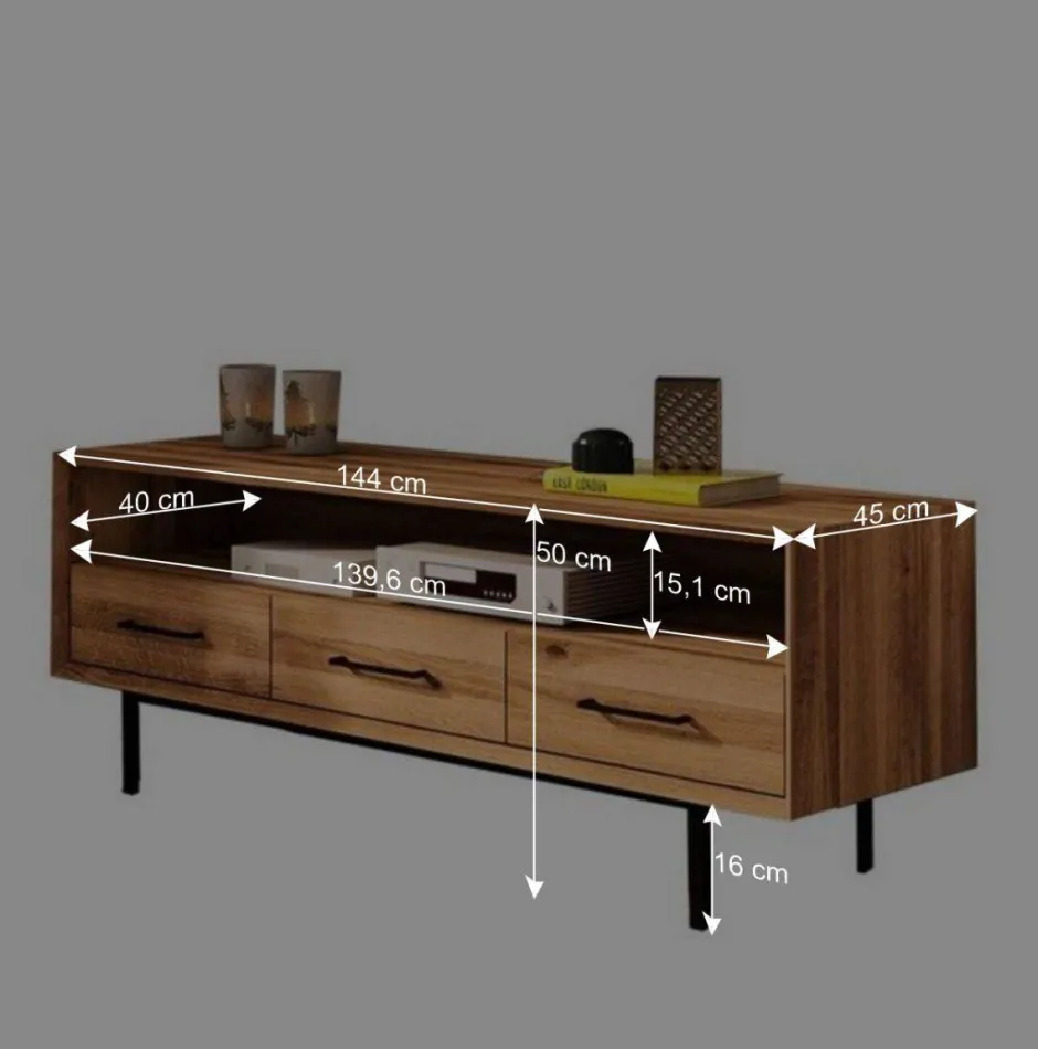 Wohnen Wildeiche TV Unterschrank mit großem Fach - Kerfa