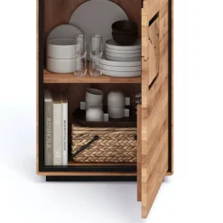 Wildeiche Vitrine in Natur mit Schwarz - Shipper^Wohnen