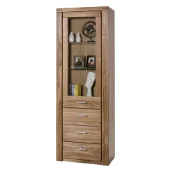 Wildeiche Vitrinenschrank mit 3 Schubladen - Maila^Wohnen Discount