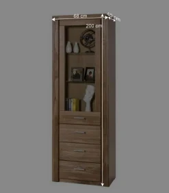 Wildeiche Vitrinenschrank mit 3 Schubladen - Maila^Wohnen Discount