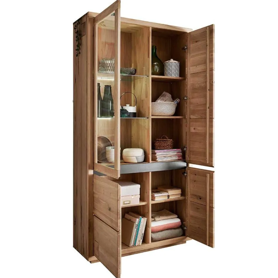 Wohnen Wildeiche Vitrinenschrank 103 cm breit - Embleys