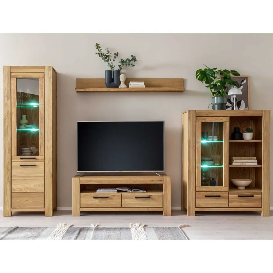 Wohnen Wildeiche Wohnwand Set teilmassiv - Sophia (vierteilig)