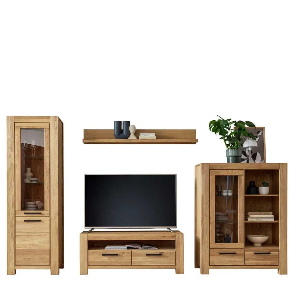 Wohnen Wildeiche Wohnwand Set teilmassiv - Sophia (vierteilig)