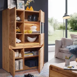 Wohnen Wildeiche Wohnzimmerschrank mit Glas Einsatz - Acmida