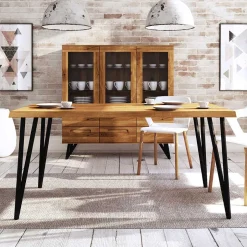 Wohnen Wildeichetisch mit Baumkante & Stahlbeinen - Mandirov