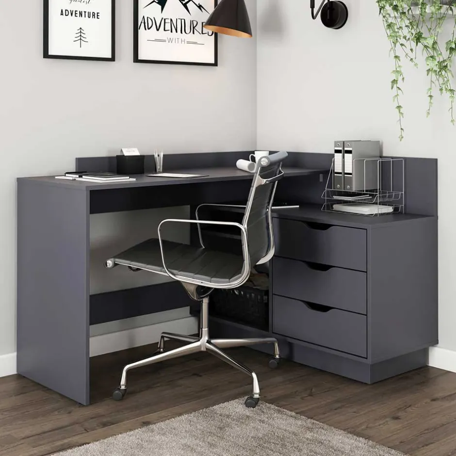 Kinder Wohnen Winkelschreibtisch in Anthrazit - Korfu