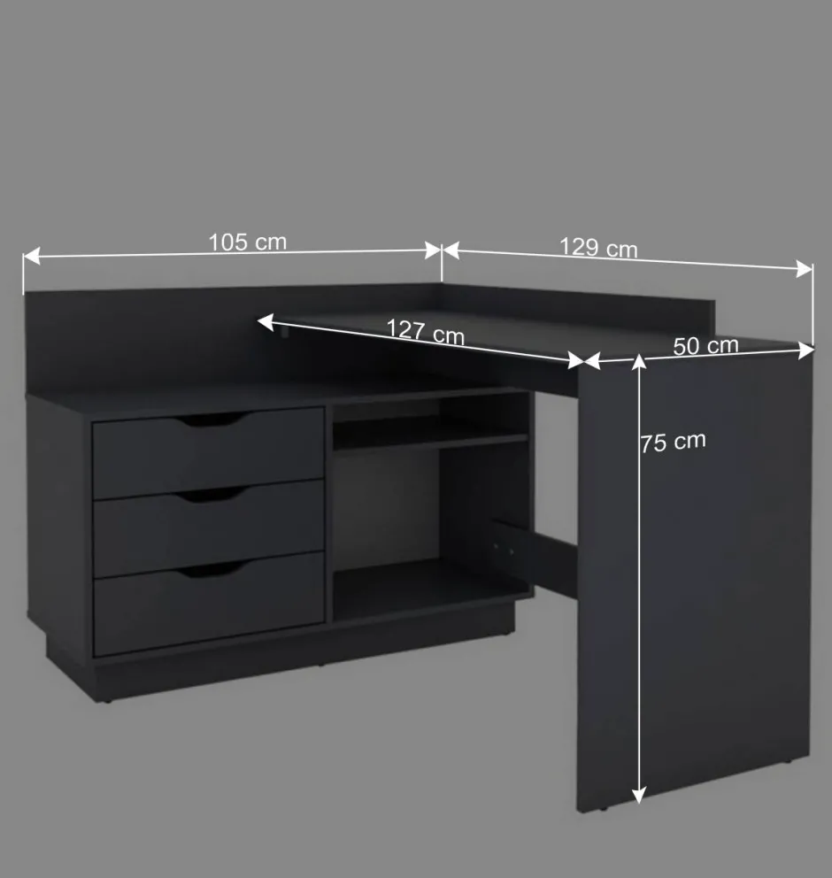 Kinder Wohnen Winkelschreibtisch in Anthrazit - Korfu