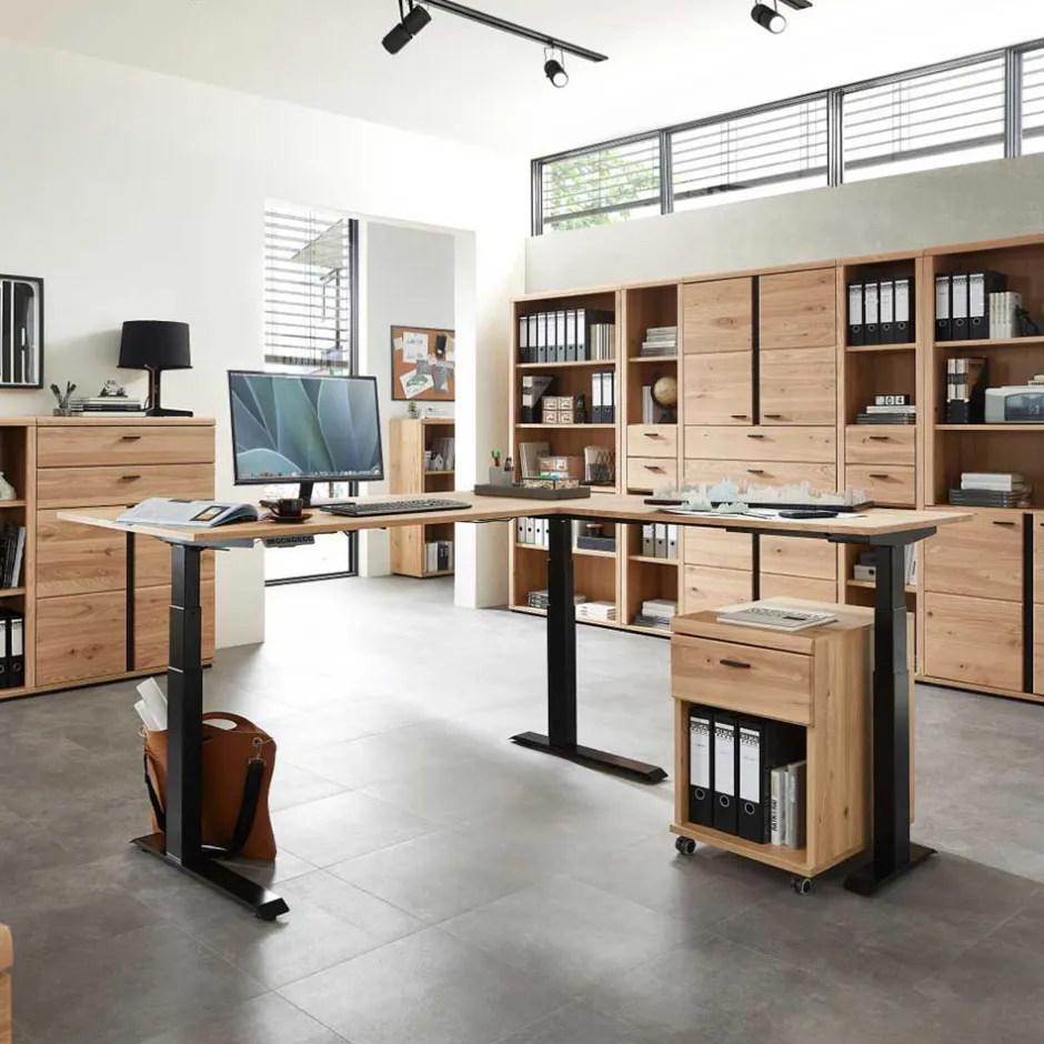 Wohnen Winkel-Schreibtisch in Esche und Schwarz - Emly