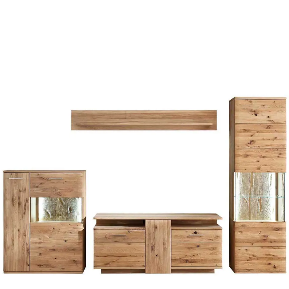 Wohnen Wohnmöbel Set in Eiche Bianco - Crokas (vierteilig)