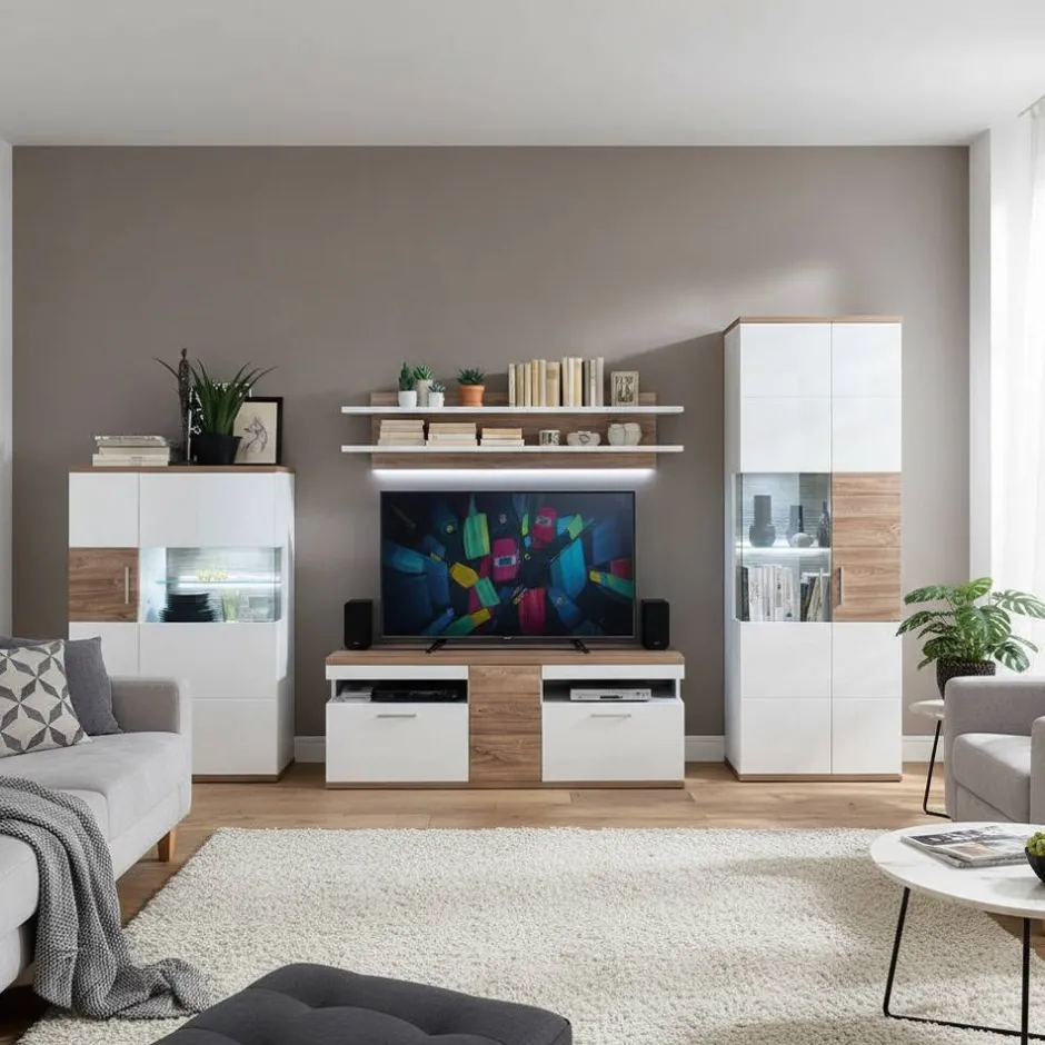 Wohnmöbel Set in Weiß Hochglanz - Icadro (vierteilig)^Wohnen Clearance