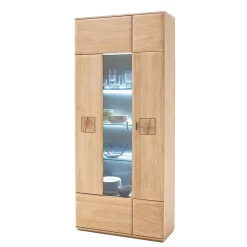 Wohnraum Vitrinenschrank Pontros in Eiche Bianco teilmassiv^Wohnen Sale