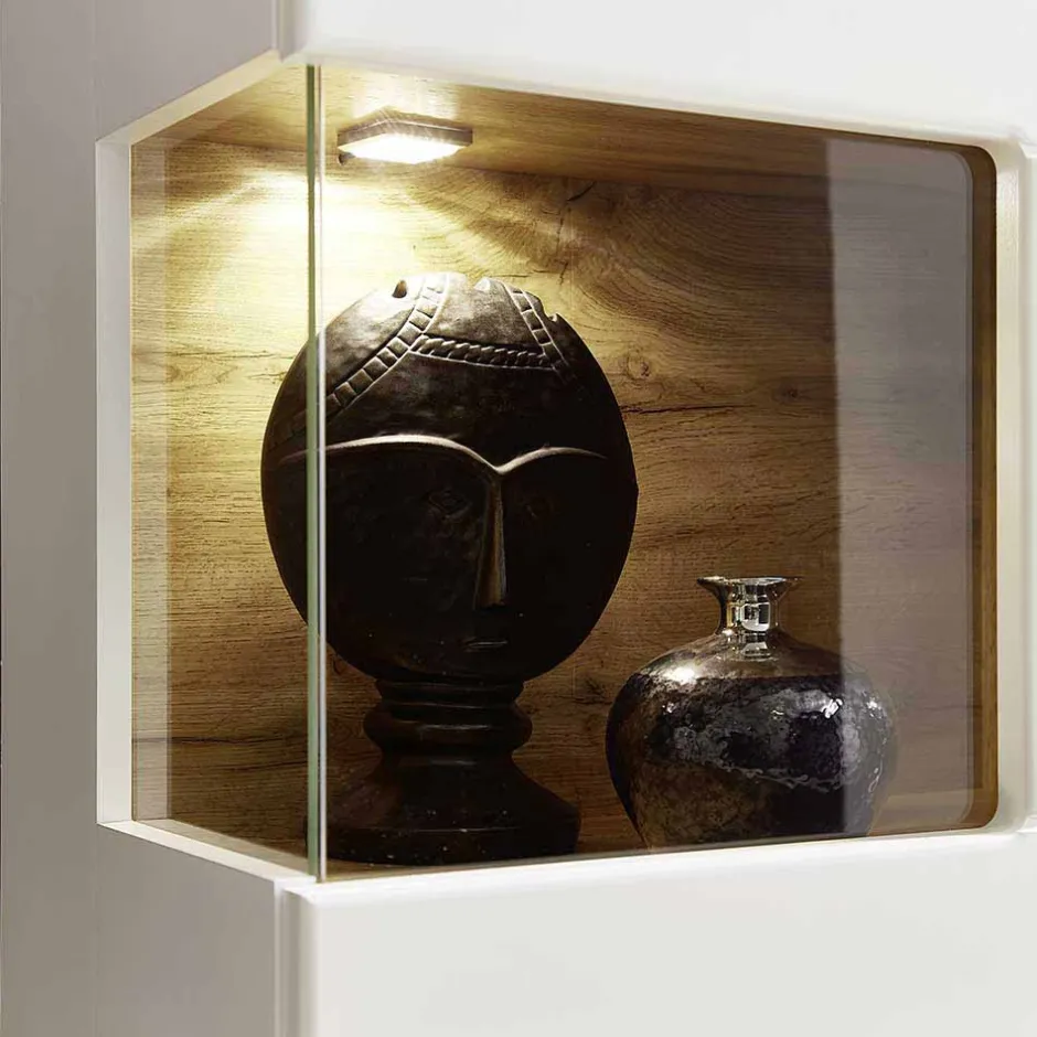 Wohnwand Hängeschrank in Weiß Eiche - Lisepio^Wohnen Discount