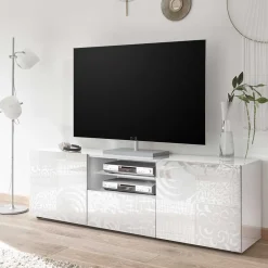 Wohnen Wohnwand Hochglanz in Weiß - Vascaub (dreiteilig)