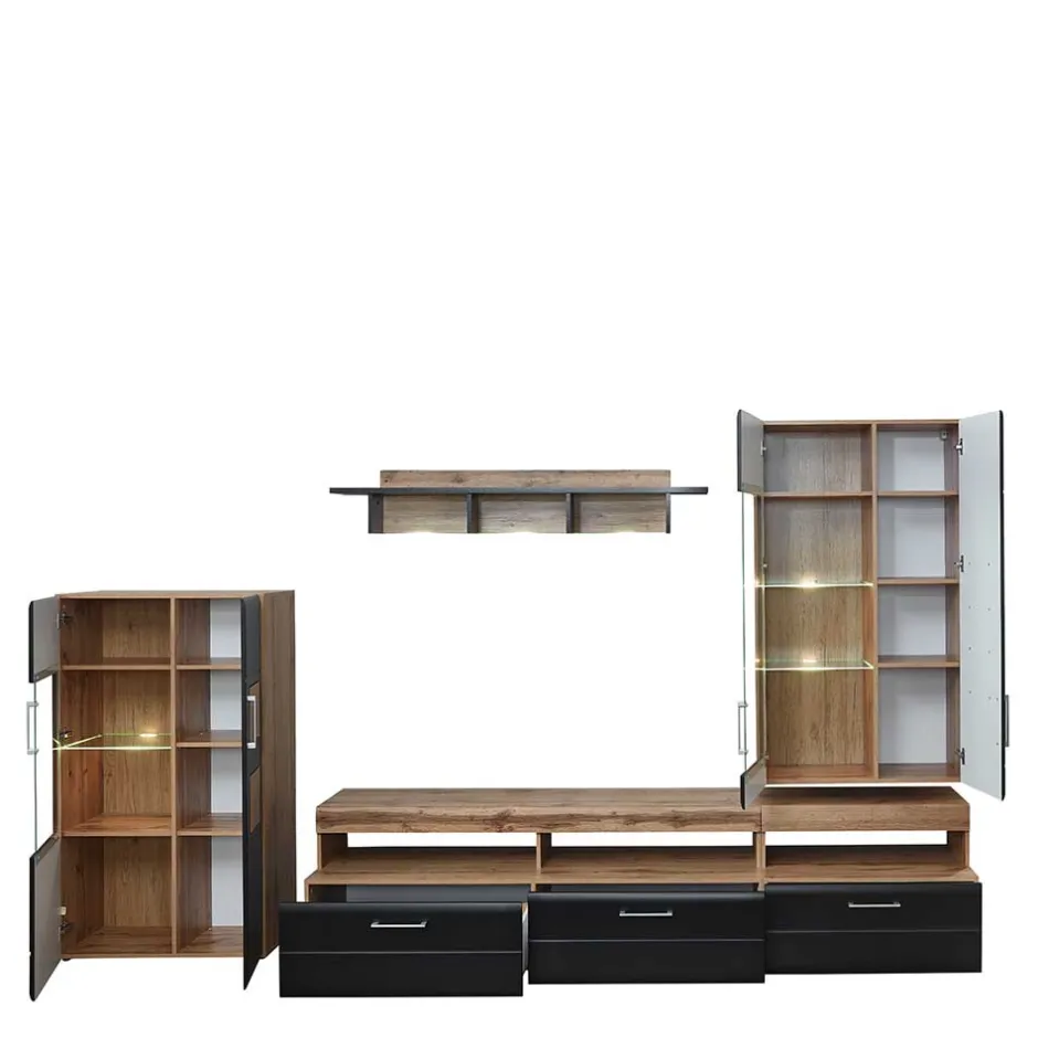 Wohnen Wohnwand in Schwarz & Wildeiche - Kandu (fünfteilig)