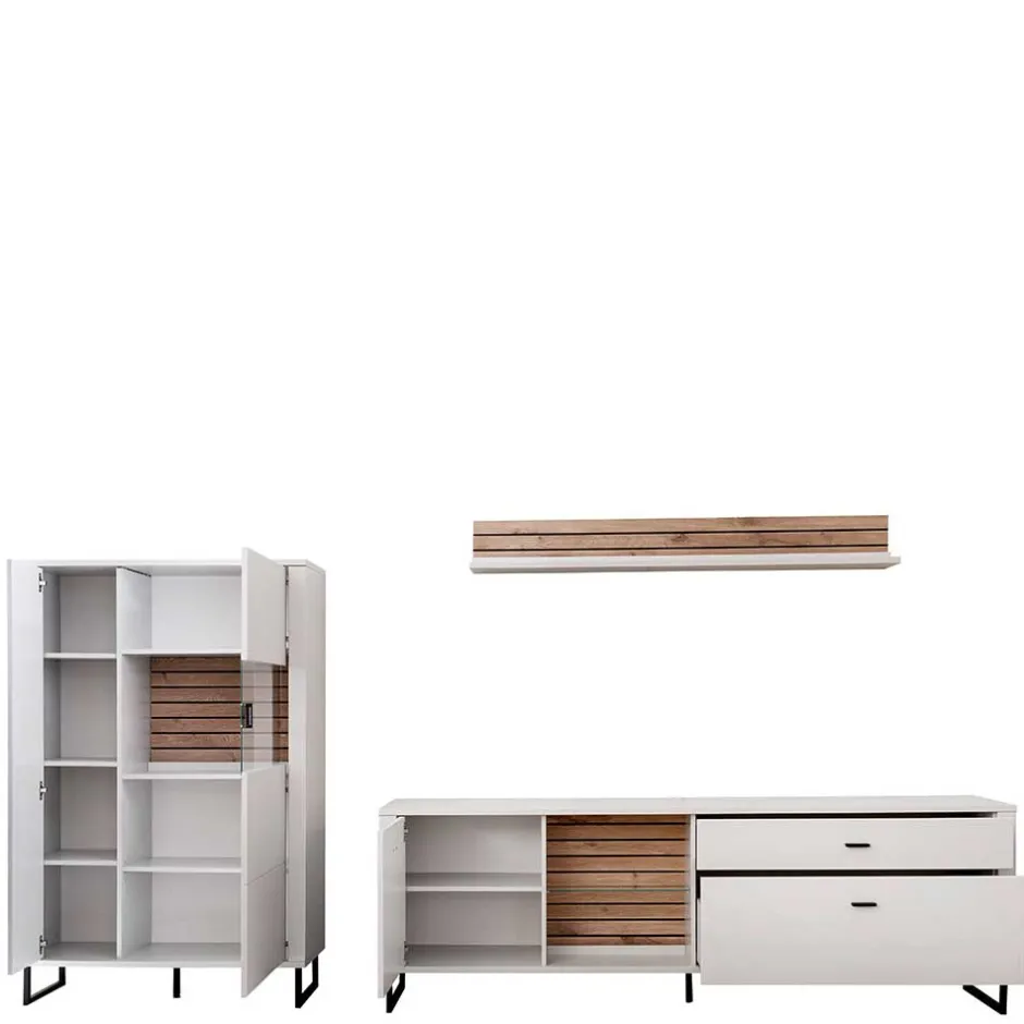 Wohnwand in Weiß mit Wildeiche - Varzino (dreiteilig)^Wohnen Online