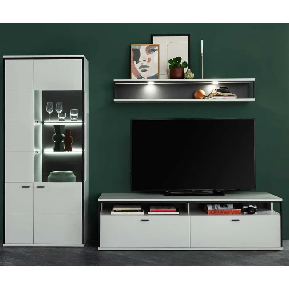 Wohnwand in Weiß und Schwarzgrau - Loazin (dreiteilig)^Wohnen Best