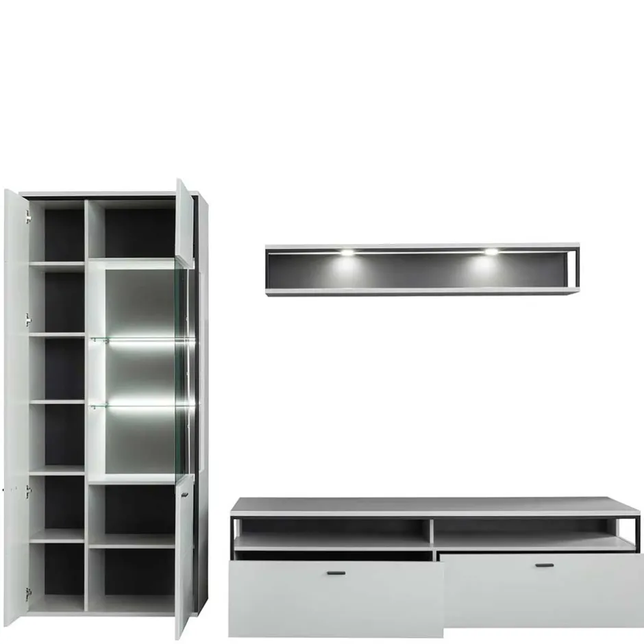 Wohnwand in Weiß und Schwarzgrau - Loazin (dreiteilig)^Wohnen Best