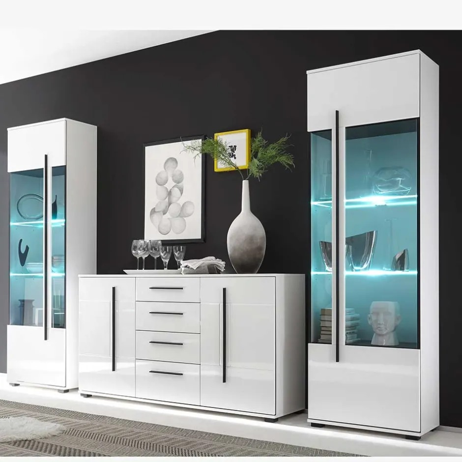 Wohnen Wohnwand Jetongos in Hochglanz Weiß (dreiteilig)