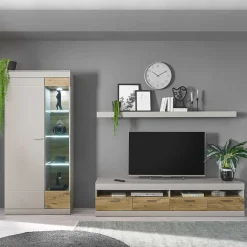 Wohnwand Kombination in Hellgrau & Zinneiche - Lioscas (dreiteilig)^Wohnen Clearance