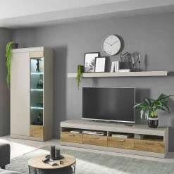 Wohnwand Kombination in Hellgrau & Zinneiche - Lioscas (dreiteilig)^Wohnen Clearance