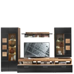 Wohnwand Möbel in Schwarz & Wildeiche - Kandu (fünfteilig)^Wohnen Clearance