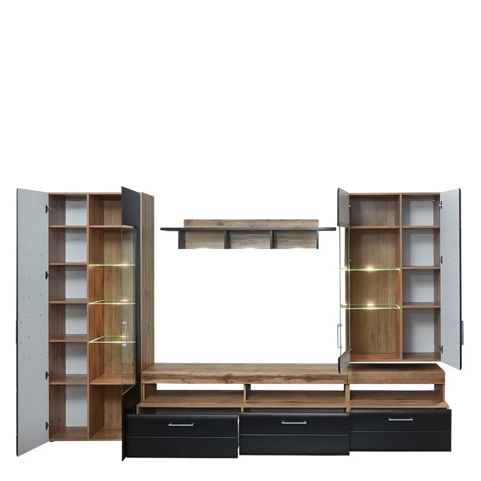 Wohnwand Möbel in Schwarz & Wildeiche - Kandu (fünfteilig)^Wohnen Clearance