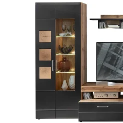 Wohnwand Möbel in Schwarz & Wildeiche - Kandu (fünfteilig)^Wohnen Clearance