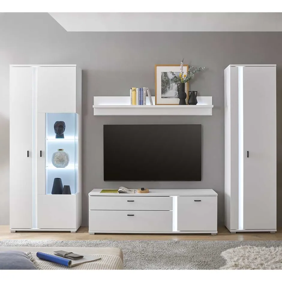 Wohnwand mit LED Licht Möbelset - Tirol (vierteilig)^Wohnen Hot