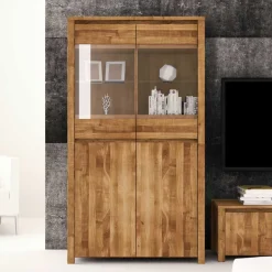 Wohnwand Vitrine Nadalia aus Wildeiche Massivholz^Wohnen Discount
